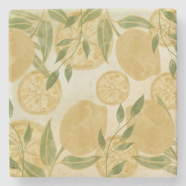 Posavasos De Piedra Elegante verde botánico de limón   (Anverso)