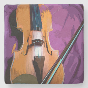 Posavasos De Piedra Elegante violín en seda morada, montaña rusa