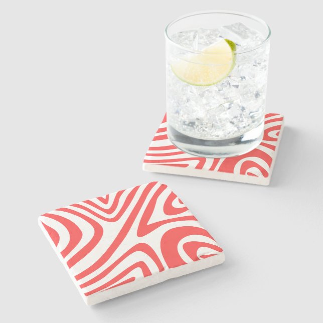 Posavasos De Piedra Elegante y moderno preppy rojo ondulante (Lateral)