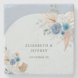 Posavasos De Piedra Elegante y rústico Boho Dusty Blue Pampas Boda