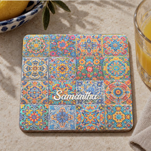 Posavasos De Piedra Elegantes baldosas mexicanas de talavera rojas y a