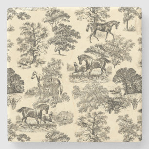 Posavasos De Piedra Elegantes caballos Rústicos Árboles de árbol Beige