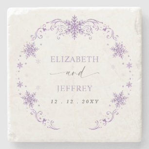 Posavasos De Piedra Elegantes Copos de Nieve Morados Boda de Invierno