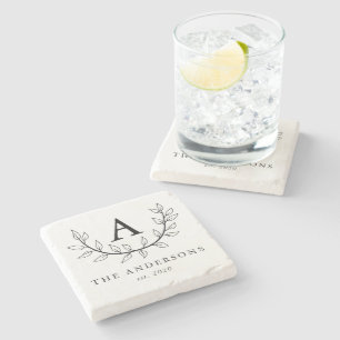 Posavasos De Piedra Elegantes Hojas Monograma