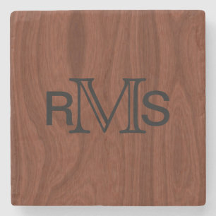 Posavasos De Piedra Elegantes Iniciales Monogramadas Mahogany Wood G