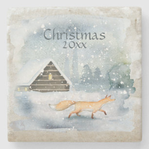 Posavasos De Piedra Elegantes Navidades de acuarela Nieve Fecha Navida