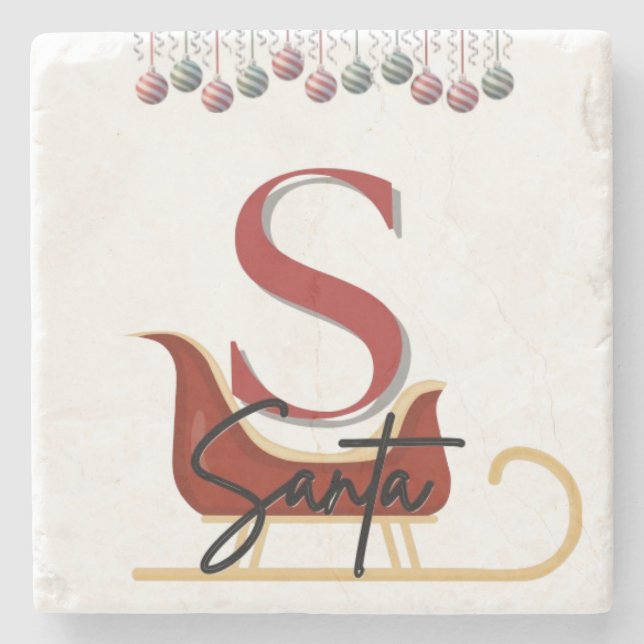 Posavasos De Piedra Elegantes Navidades Santa Sleigh Monstruo de Mármo (Anverso)