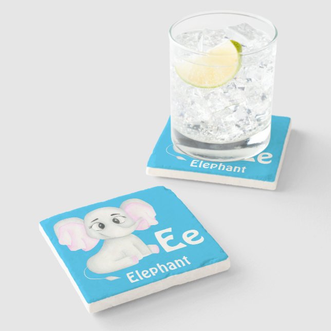 Posavasos De Piedra Elephant personalizar ABC: Letra E - Añadir tu nom (Lateral)