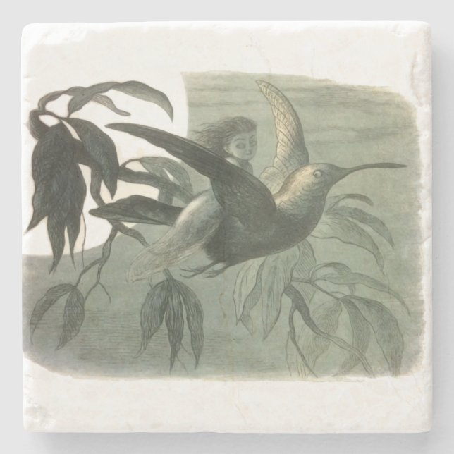 Posavasos De Piedra Elf Fairies Elves Moon Night Scene Bird Flying (Anverso)
