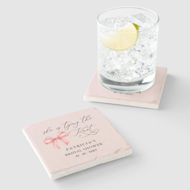 Posavasos De Piedra Ella está atando el lazo de lazo rosa Despedida de (Lateral)