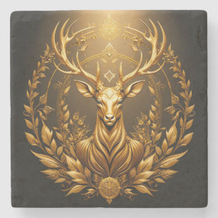 Posavasos De Piedra Emblema de Ciervo Dorado