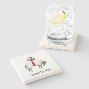 Posavasos De Piedra Emblema de cimera de oveja carnero con banda herál