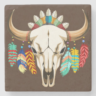 Posavasos De Piedra Emblema de cráneo de búfalo nativo americano