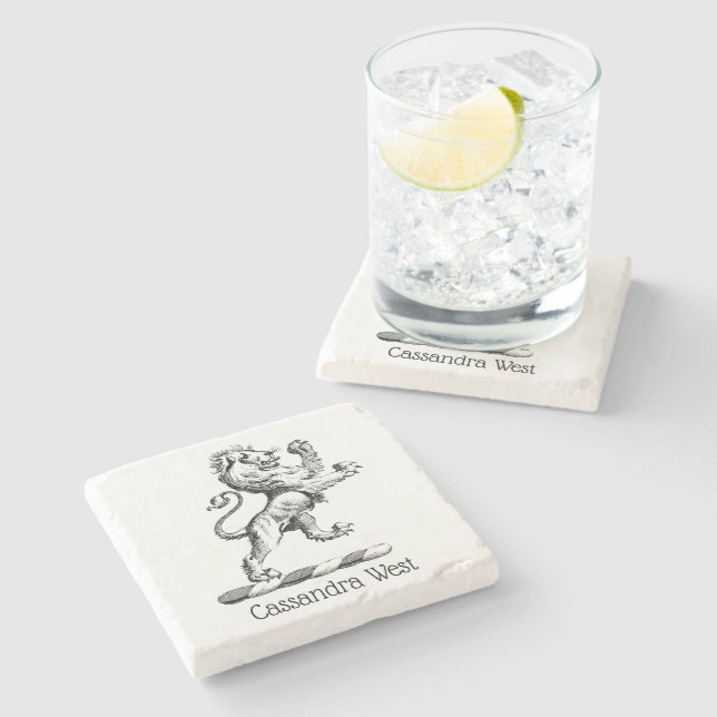 Posavasos De Piedra Emblema Escudo de León Permanente Heráldico (Lateral)