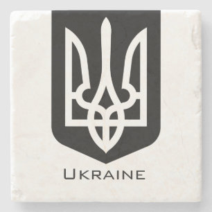 Posavasos De Piedra Emblema Gráfico Contemporáneo Tryzub de Ucrania