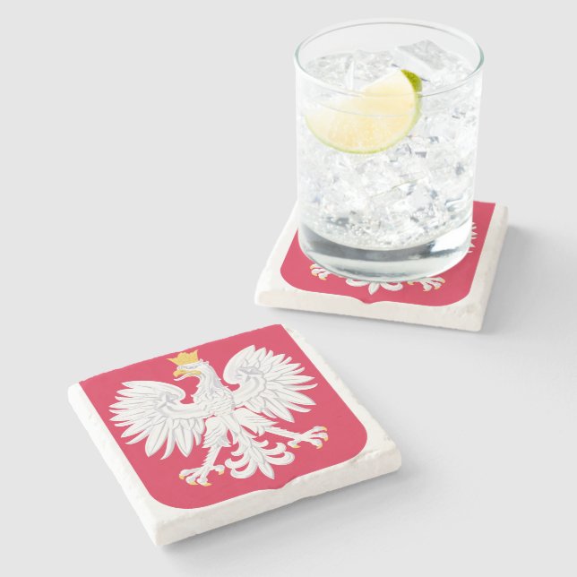 Posavasos De Piedra Emblema polaco - Escudo de Polonia - Polska Herb P (Lateral)