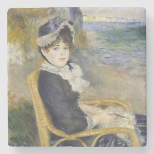 Posavasos De Piedra En la orilla del mar, retrato de pintura al óleo, 