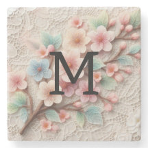 Encaje de monograma floral rosa pastel flor de cer