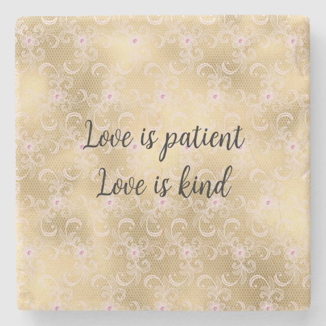 Posavasos De Piedra Encaje Floral Rosa y Dorado Elegante (Anverso)