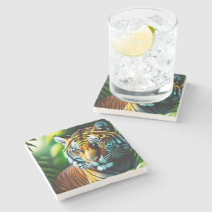 Posavasos De Piedra Encantador Tigre De La Selva - Feroz Y Libre