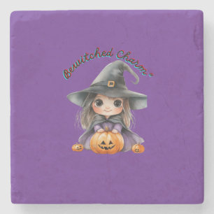 Posavasos De Piedra Encantadora decoración de Halloween de Chica Brujo