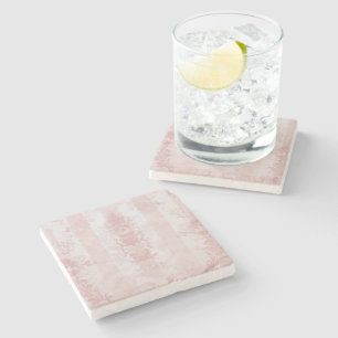 Posavasos De Piedra Encanto clásico: franjas de Damasco rojas y blanca