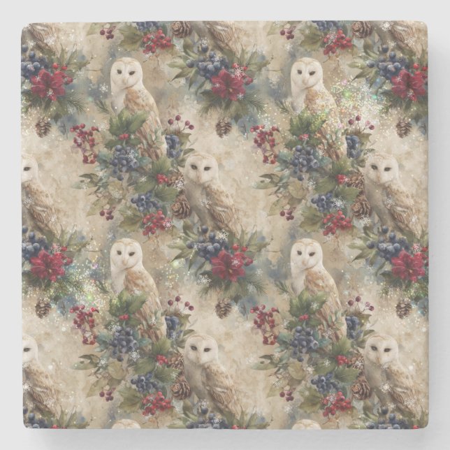 Posavasos De Piedra Enchanting Floral Owl (Anverso)