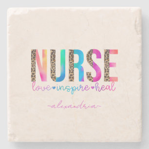 Posavasos De Piedra "Enfermera - Amor, Inspira, cura" en color arcoiri