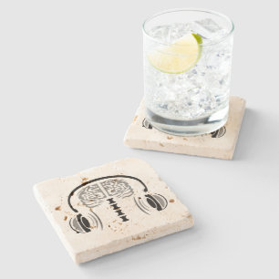 Posavasos De Piedra Enfermera de Gris cerebral escuchando canción