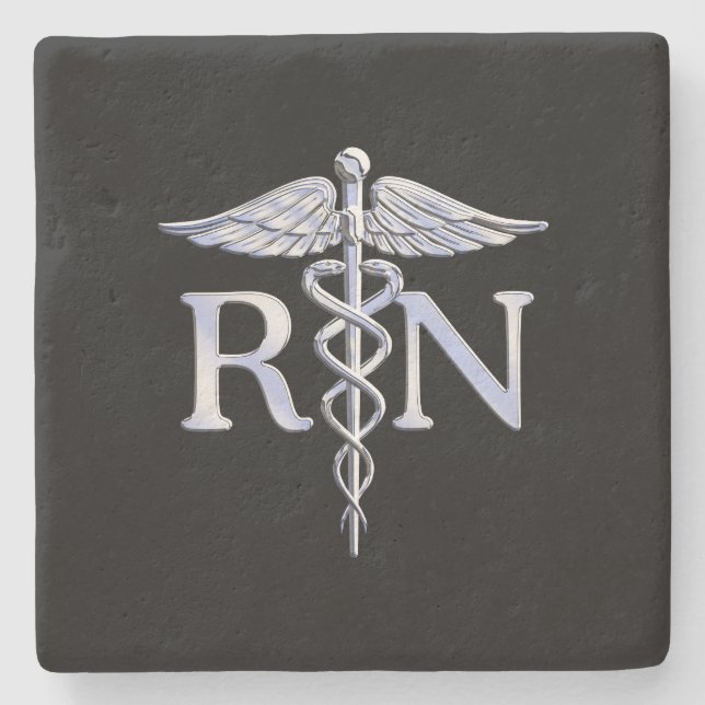 Posavasos De Piedra Enfermera inscrita RN Caduceus Snakes Solid Black (Anverso)