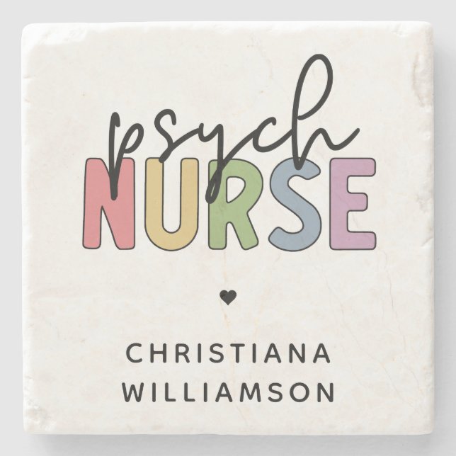 Posavasos De Piedra Enfermero Psiquiátrico de nombre personalizado | E (Anverso)