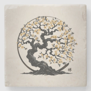 Posavasos De Piedra Enso Zen Circle Sakura Tree