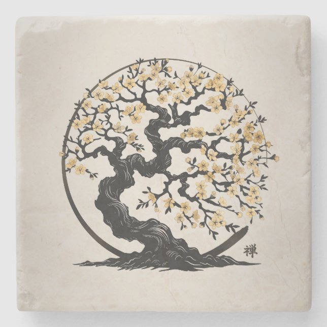 Posavasos De Piedra Enso Zen Circle Sakura Tree (Anverso)