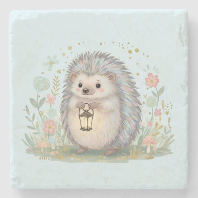 Posavasos De Piedra Erizo Adorable con Linterna (Anverso)