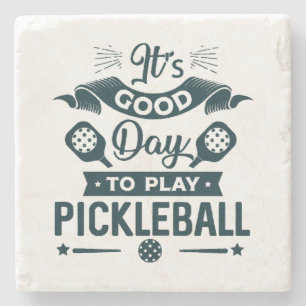 Posavasos De Piedra Es un buen día para jugar Pickleball