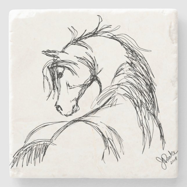 Posavasos De Piedra Esbozo Artsy Horse Head (Anverso)