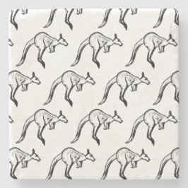 Posavasos De Piedra Esbozo de canguro en blanco y negro