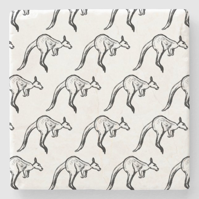 Posavasos De Piedra Esbozo de canguro en blanco y negro (Anverso)