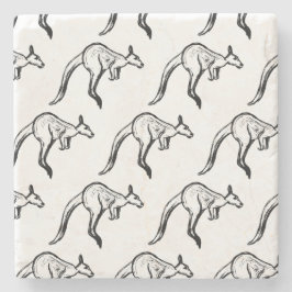 Posavasos De Piedra Esbozo de canguro en blanco y negro