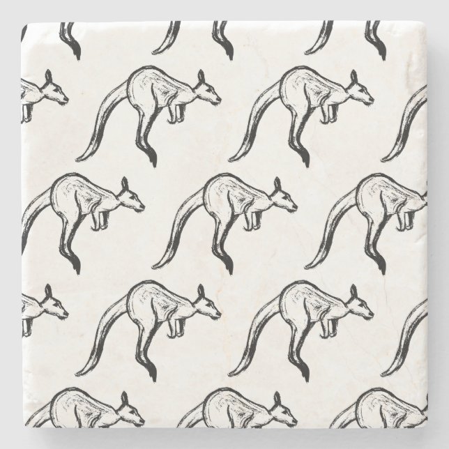 Posavasos De Piedra Esbozo de canguro en blanco y negro (Anverso)