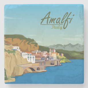 Posavasos De Piedra Esbozo panorámico Hand Drawn Amalfi Italia