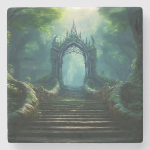 Posavasos De Piedra Escaleras de la antigua puerta de un bosque encant