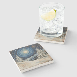 Posavasos De Piedra Escape de Navidad de Invierno Antiguo