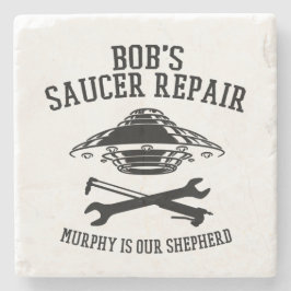 Posavasos De Piedra escayola de mármol con el logo de Bob's Saucer Rep