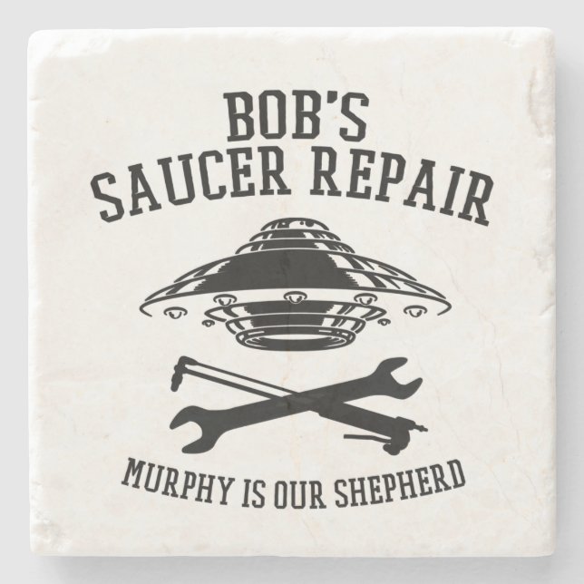 Posavasos De Piedra escayola de mármol con el logo de Bob's Saucer Rep (Anverso)