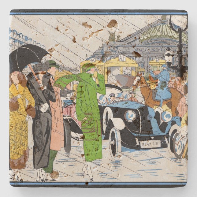 Posavasos De Piedra Escena de la calle Art Deco (Anverso)