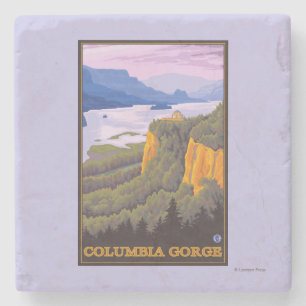 Posavasos De Piedra Escena de la garganta del río Columbia con el