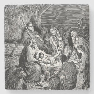 Posavasos De Piedra Escena de la Natividad de Navidades ilustrados