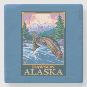 Posavasos De Piedra Escena de la pesca con mosca - Dawson, Alaska