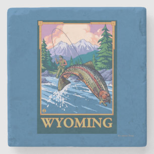 Posavasos De Piedra Escena de la pesca con mosca - Wyoming